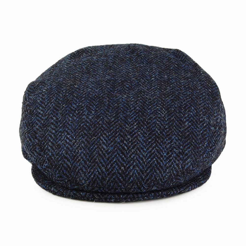HARRIS TWEED Herringbone Ardmore Flat Cap - Blue-Black