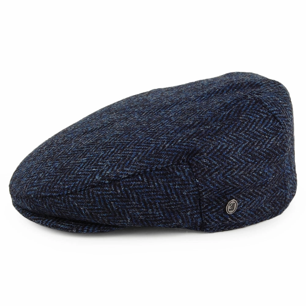 HARRIS TWEED Herringbone Ardmore Flat Cap - Blue-Black