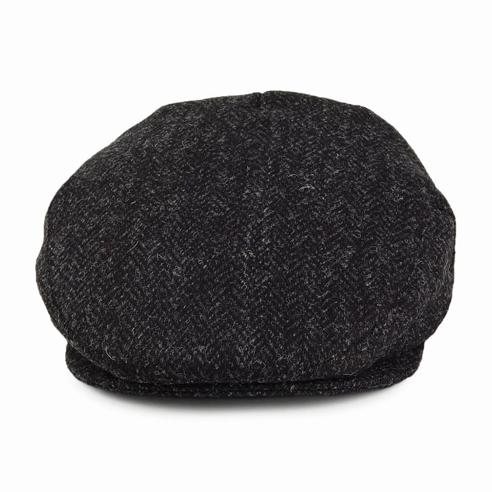 HARRIS TWEED Herringbone Dunvegan Flat Cap - Black-Charcoal