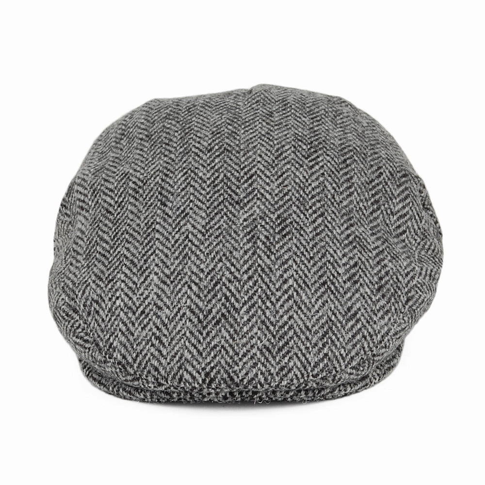 HARRIS TWEED Herringbone Kinloch Flat Cap - Black-Grey