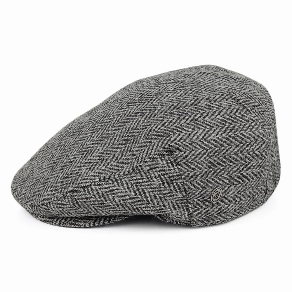 HARRIS TWEED Herringbone Kinloch Flat Cap - Black-Grey