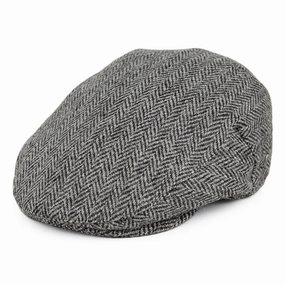 HARRIS TWEED Herringbone Kinloch Flat Cap - Black-Grey