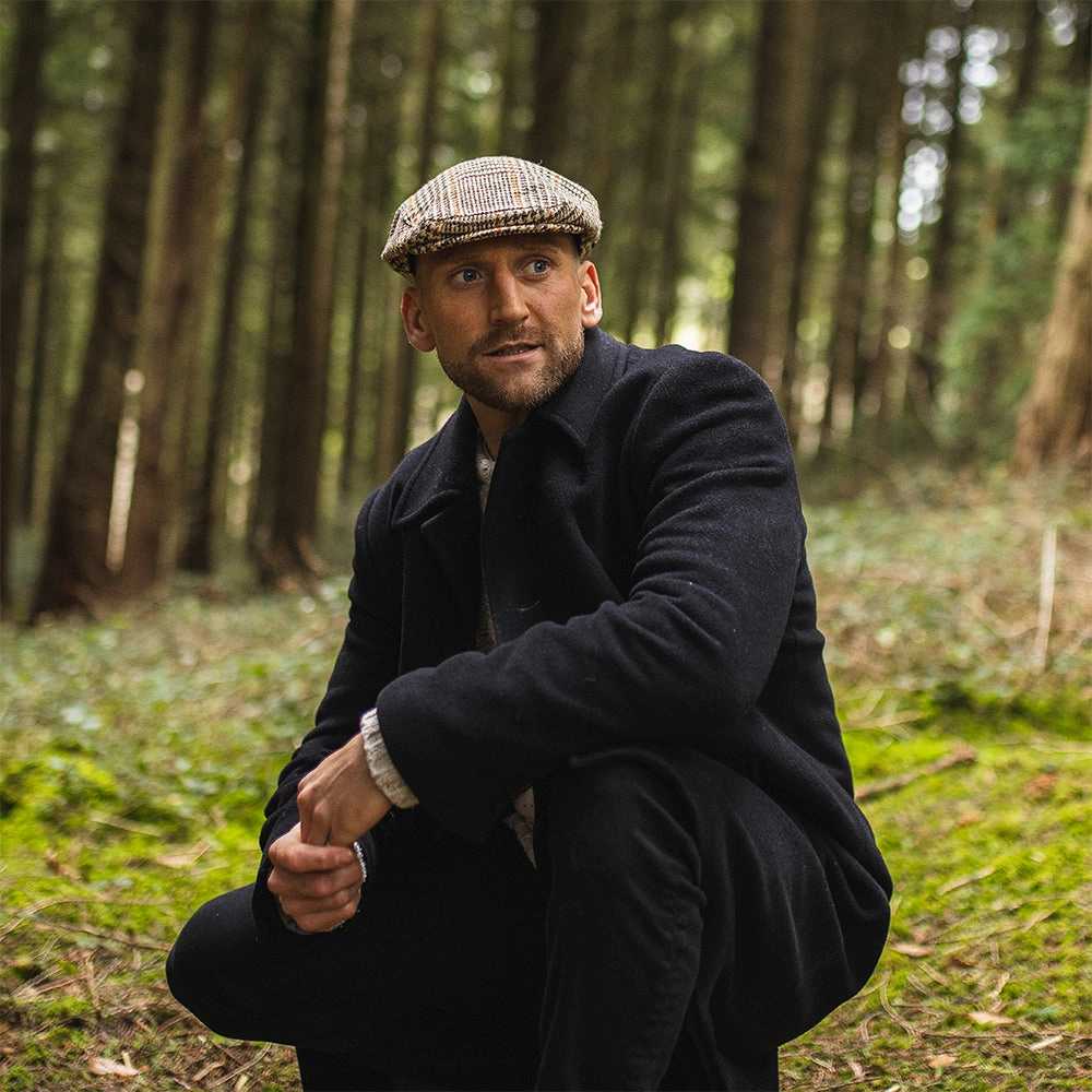 HARRIS TWEED Locheport Flat Cap - Brown-Tan