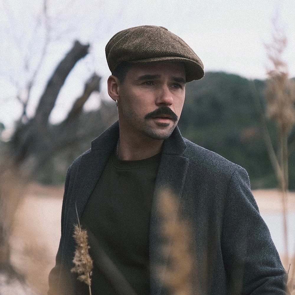 HARRIS TWEED Northbay Newsboy Cap - Olive-Brown