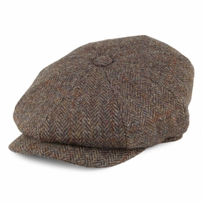 HARRIS TWEED Northbay Newsboy Cap - Olive-Brown