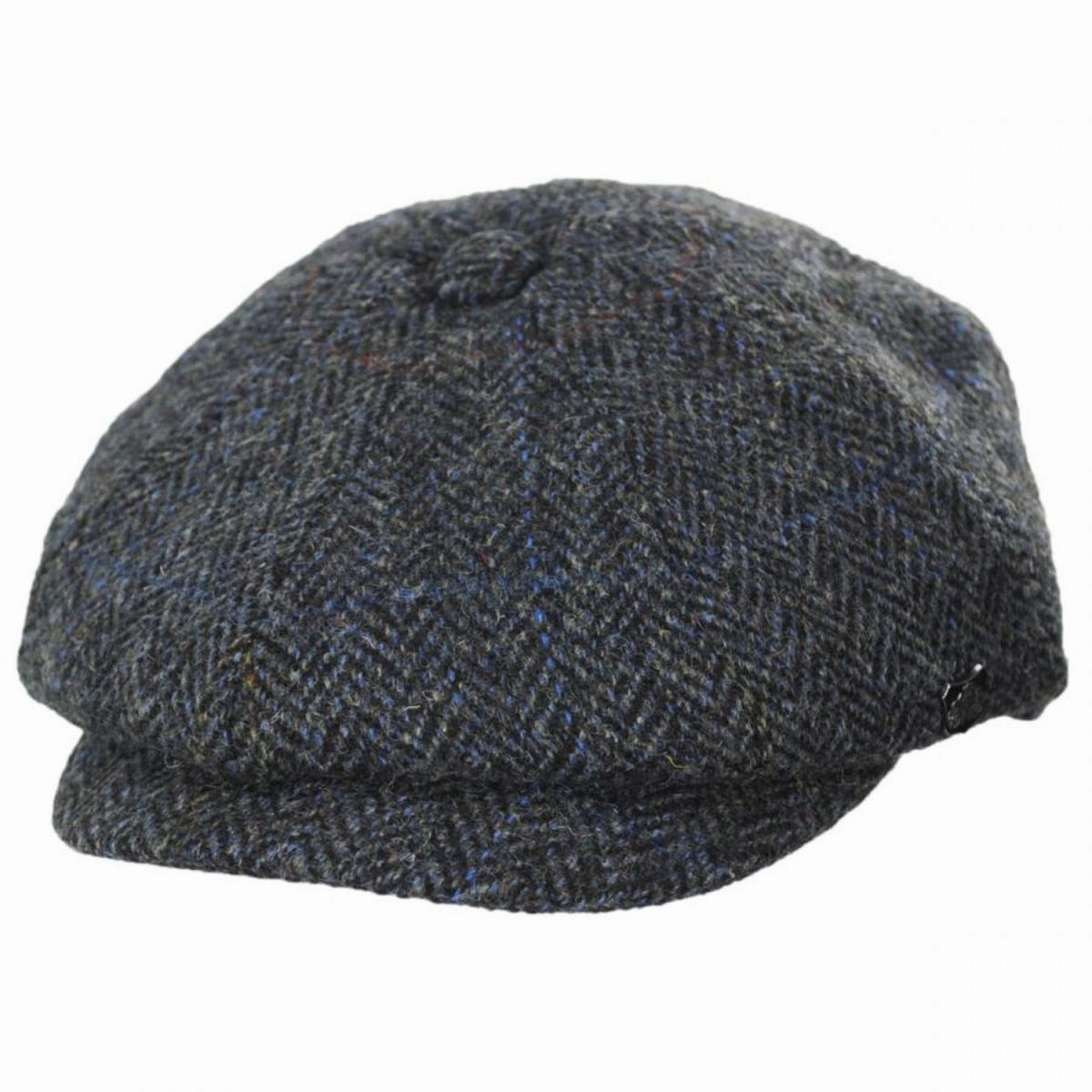 Harris Tweed Overcheck Herringbone Wool Newsboy Cap