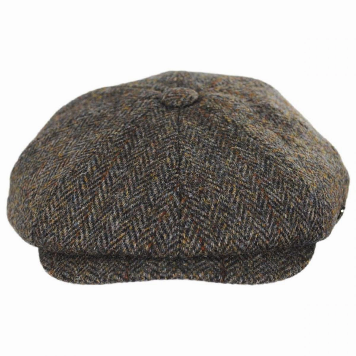 Harris Tweed Overcheck Herringbone Wool Newsboy Cap