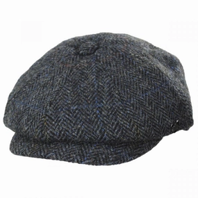 Harris Tweed Overcheck Herringbone Wool Newsboy Cap