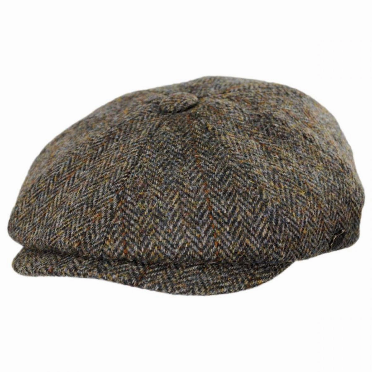 Harris Tweed Overcheck Herringbone Wool Newsboy Cap