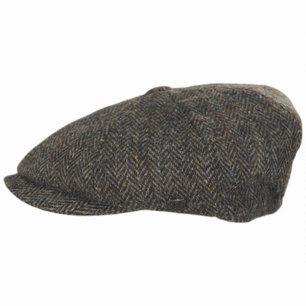 Harris Tweed Overcheck Herringbone Wool Newsboy Cap