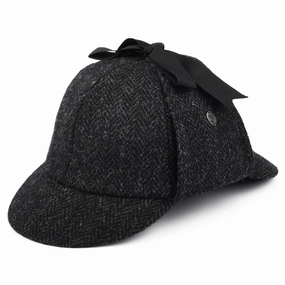 HARRIS TWEED Sherlock Holmes Deerstalker Hat - Black-Charcoal
