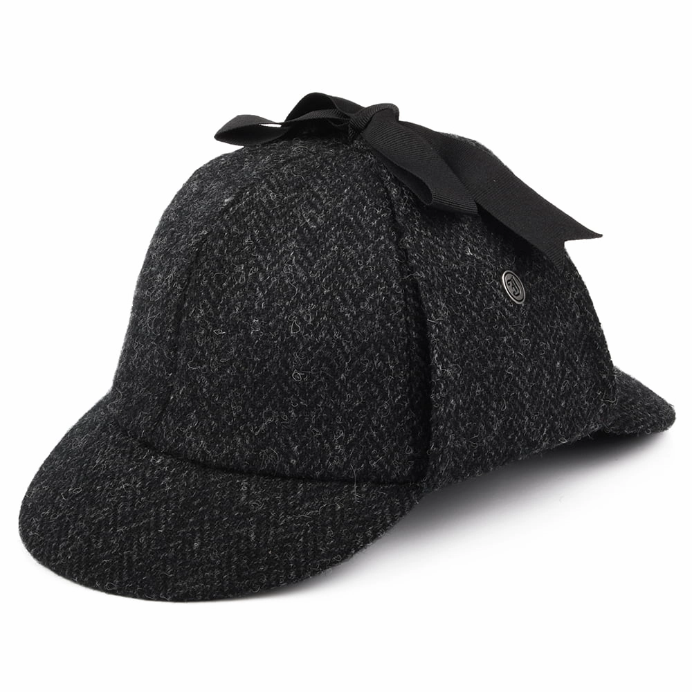 HARRIS TWEED Sherlock Holmes Deerstalker Hat - Black-Charcoal