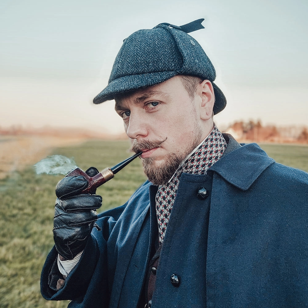 HARRIS TWEED Sherlock Holmes Deerstalker Hat - Black-Charcoal
