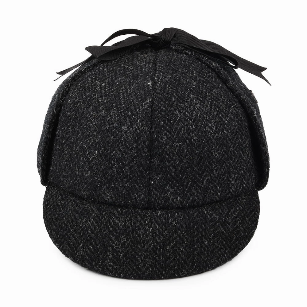 HARRIS TWEED Sherlock Holmes Deerstalker Hat - Black-Charcoal
