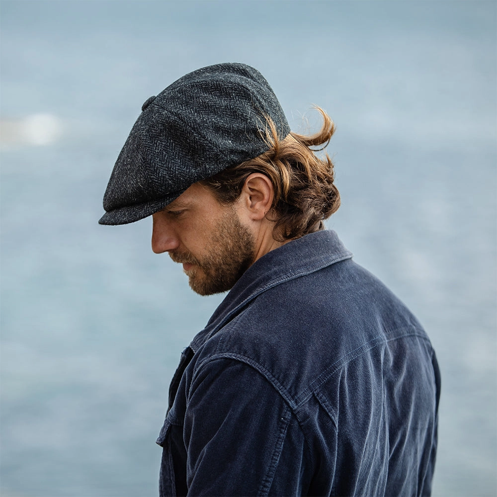 HARRIS TWEED Taransay Newsboy Cap - Black-Charcoal
