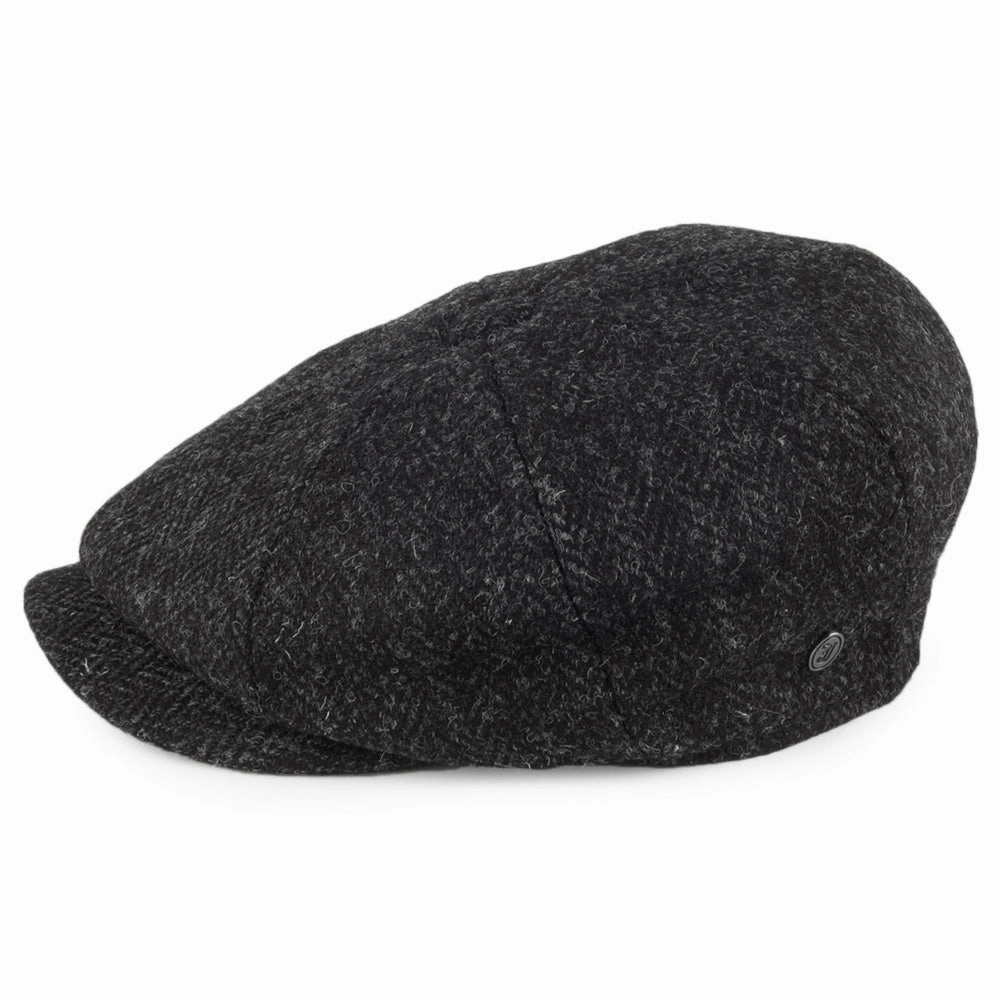 HARRIS TWEED Taransay Newsboy Cap - Black-Charcoal