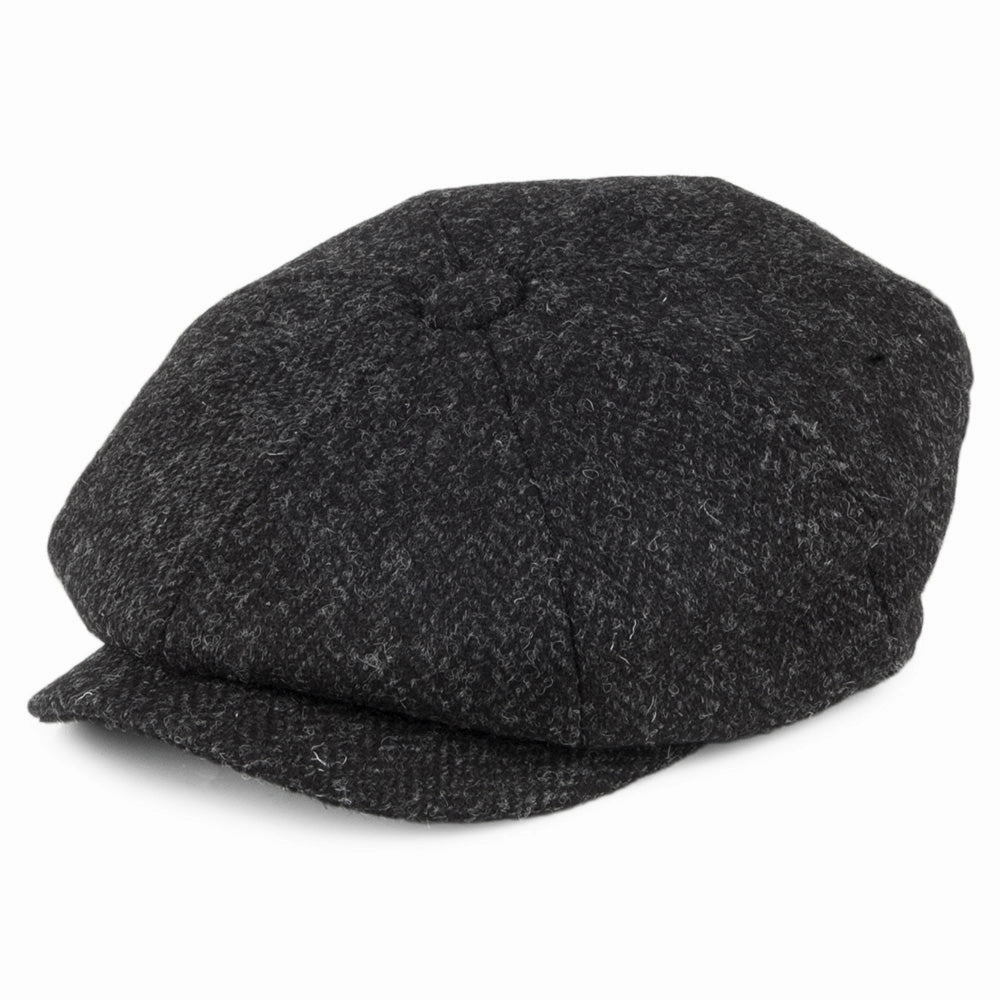 HARRIS TWEED Taransay Newsboy Cap - Black-Charcoal