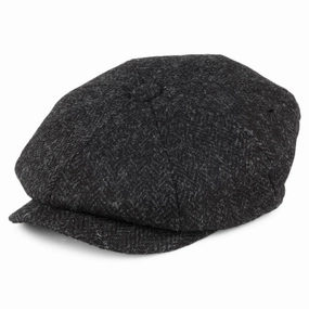 HARRIS TWEED Taransay Newsboy Cap - Black-Charcoal