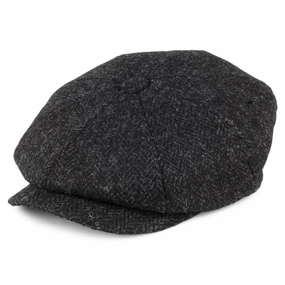 HARRIS TWEED Taransay Newsboy Cap - Black-Charcoal