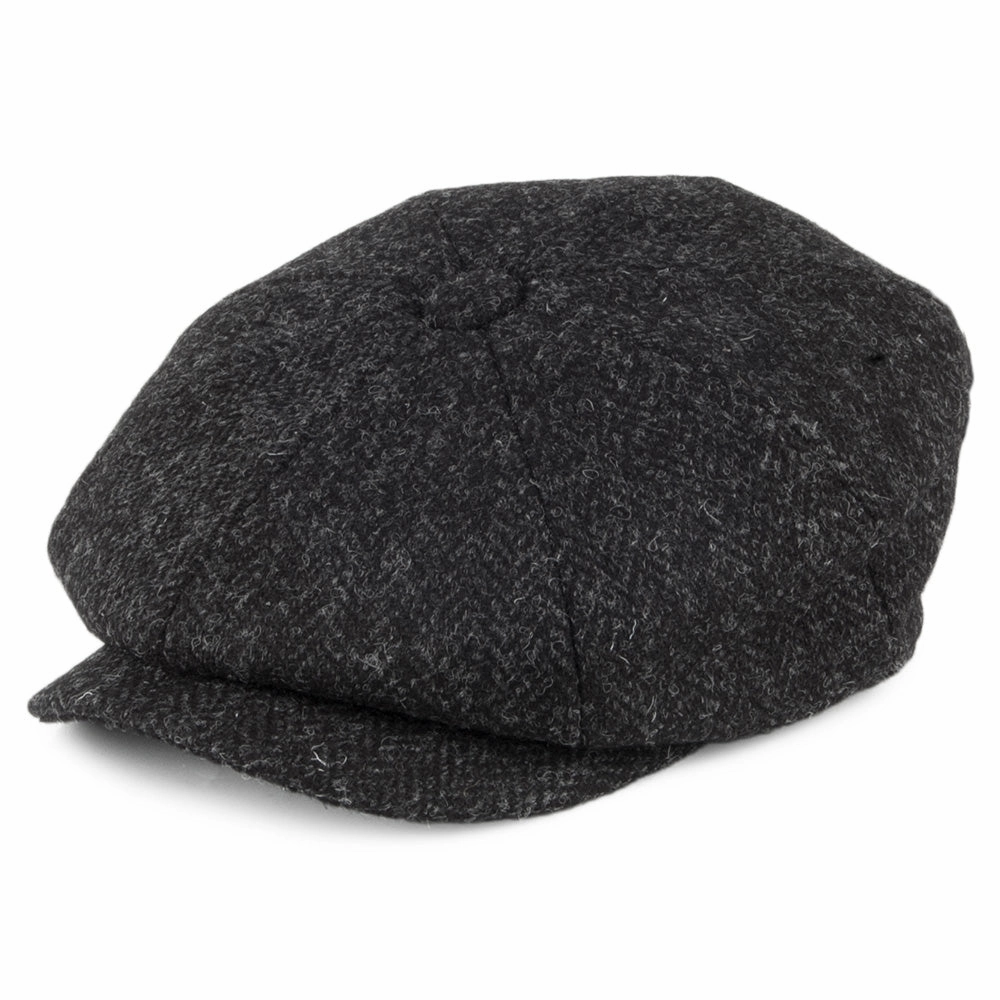 HARRIS TWEED Taransay Newsboy Cap - Black-Charcoal