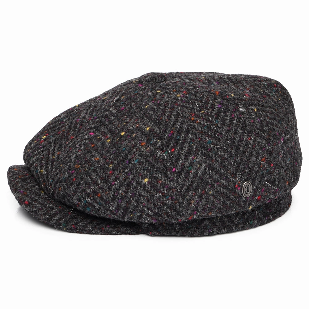 Heavyweight Donegal Tweed Herringbone Errigal Newsboy Cap - Charcoal-Multi
