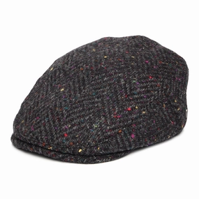 Heavyweight Donegal Tweed Herringbone Finnegan Flat Cap - Charcoal-Multi