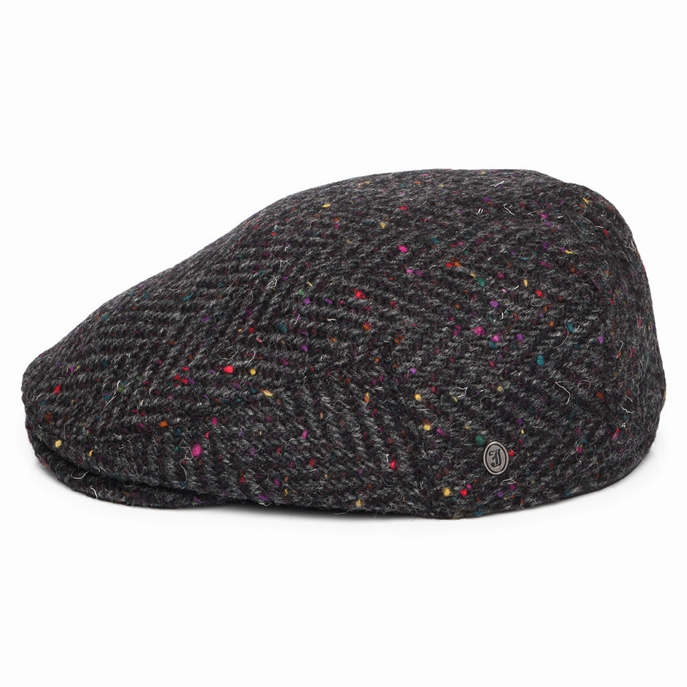 Heavyweight Donegal Tweed Herringbone Finnegan Flat Cap - Charcoal-Multi