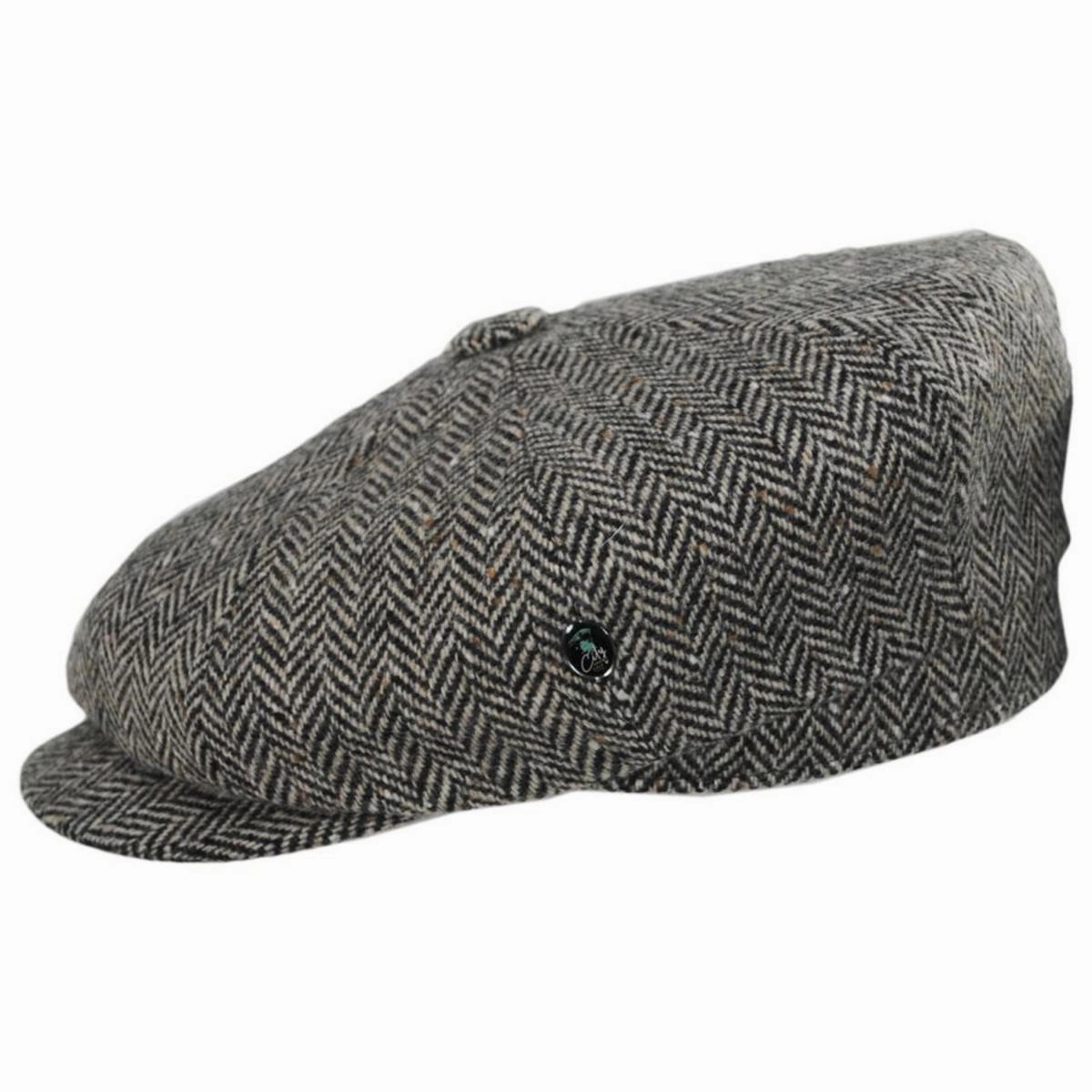 Herringbone Donegal Tweed Wool Newsboy Cap
