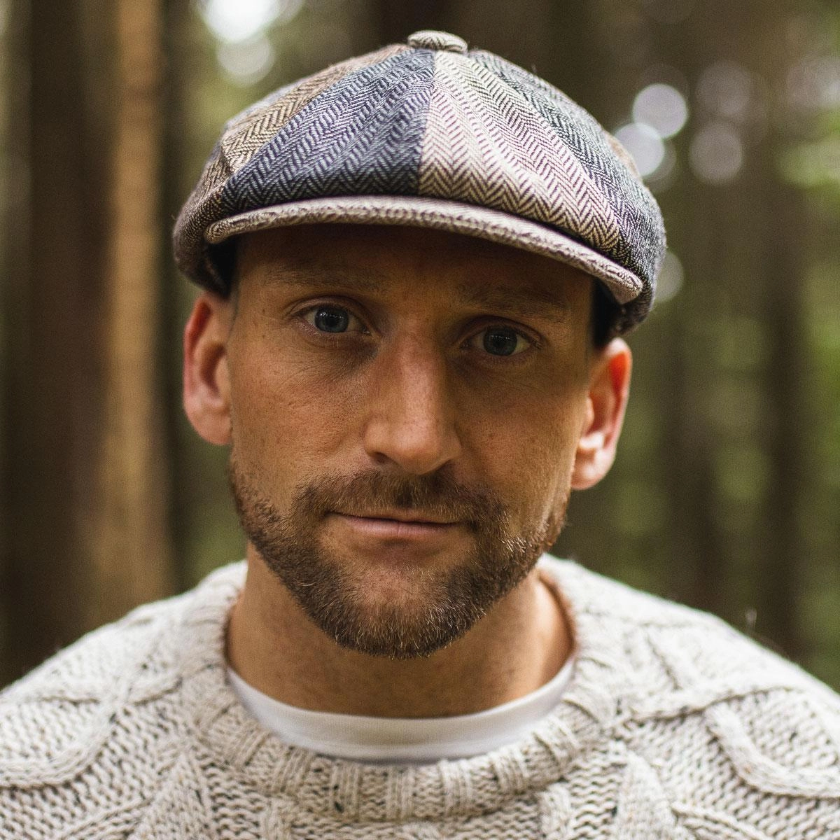 Herringbone Patchwork Wool Blend Newsboy Cap