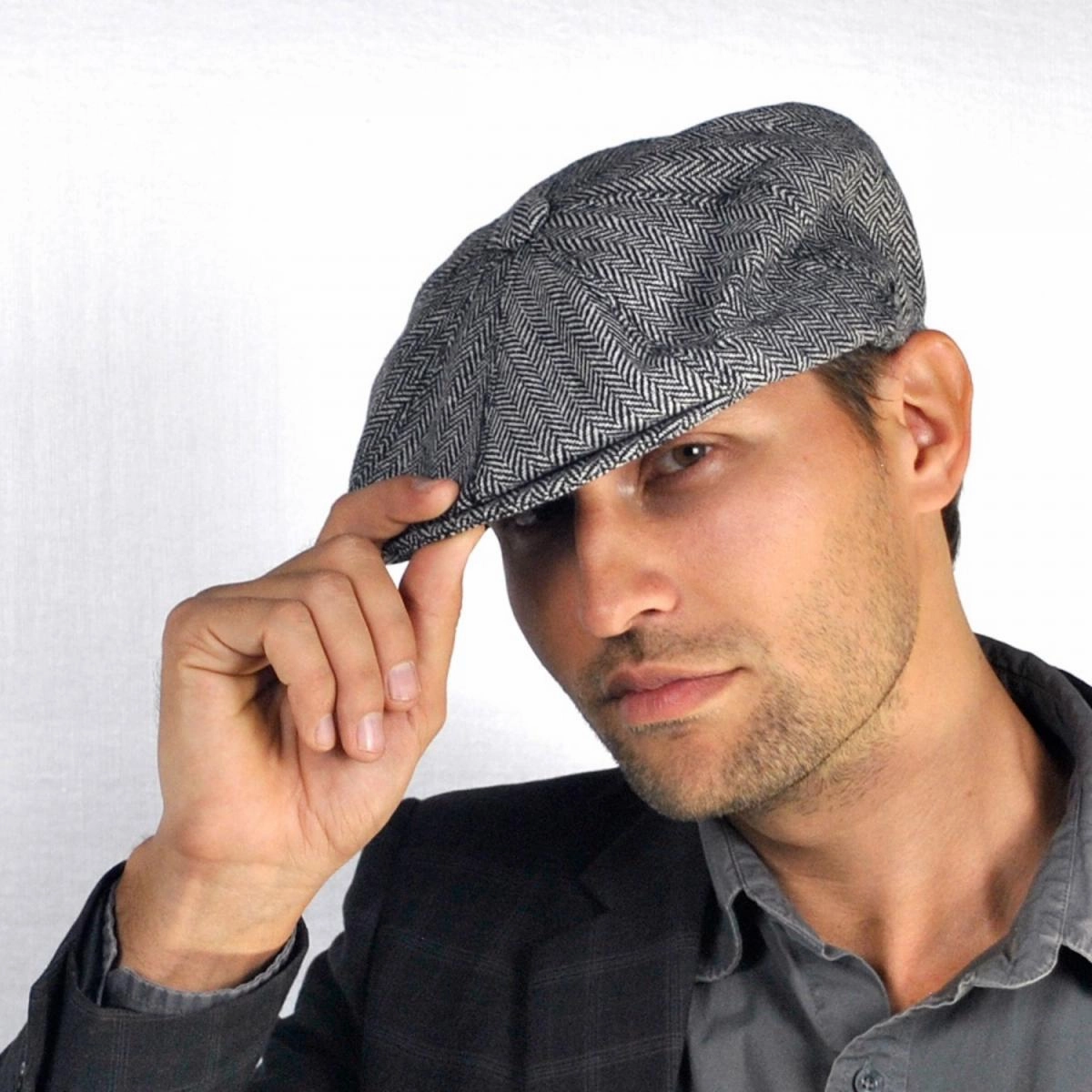 Herringbone Wool Blend Newsboy Cap