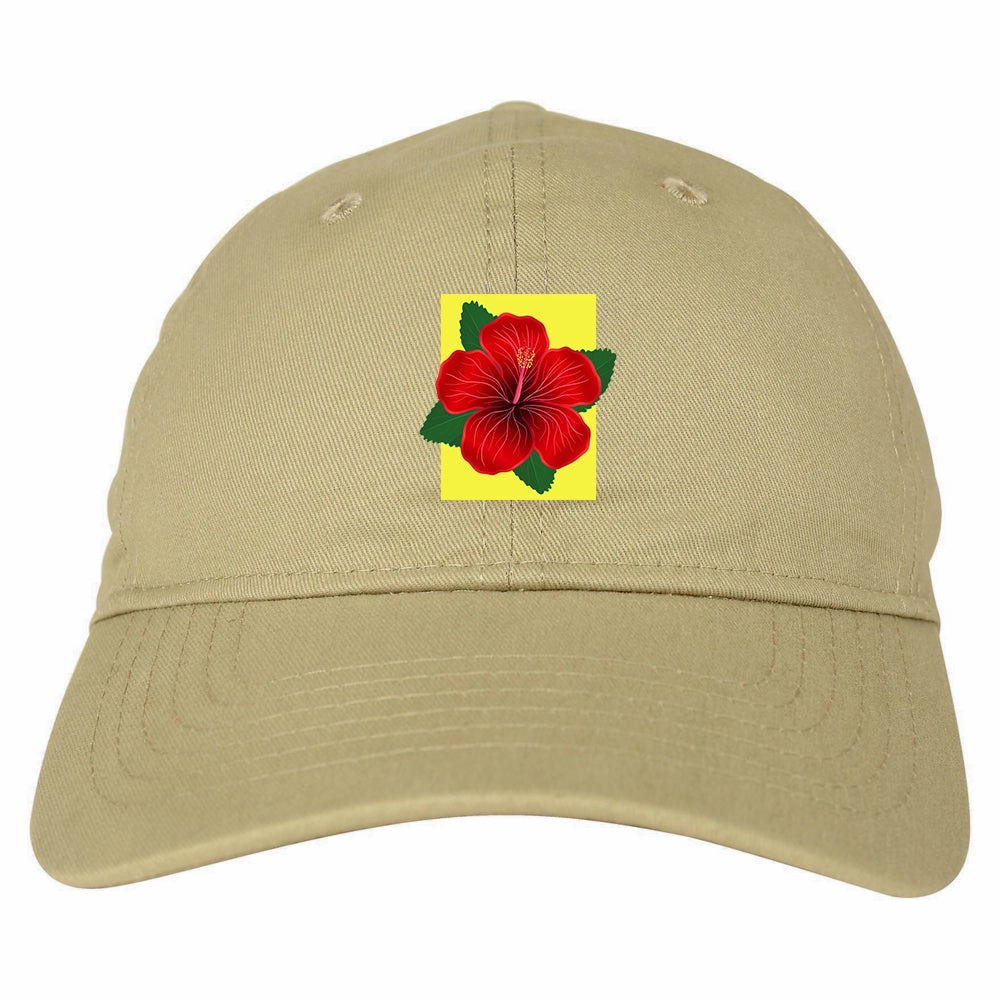 Hibiscus Flower Red Yellow Mens Dad Hat Baseball Cap