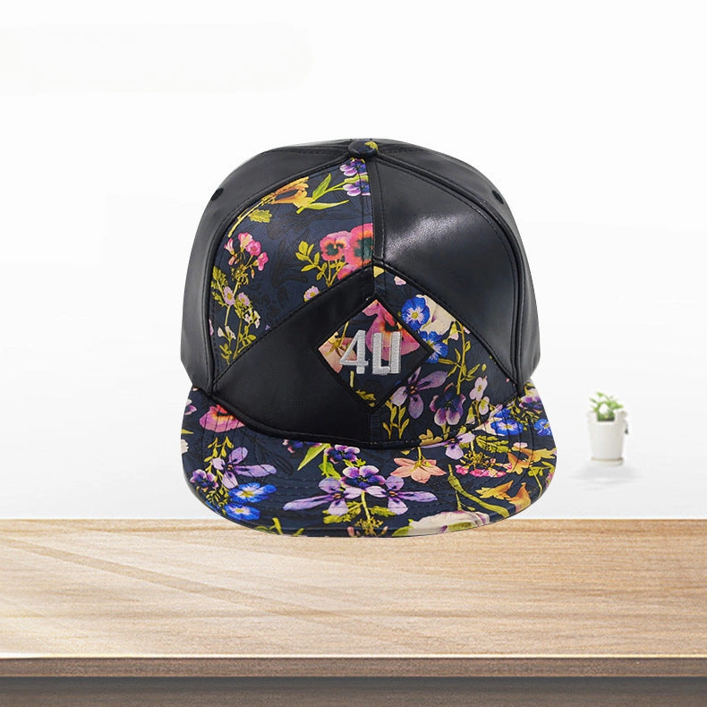 holesale Autumn and Winter New High Street Men and Women Flat Brim Hat PU Bright Patent Leather Hip-hop Toe Hat