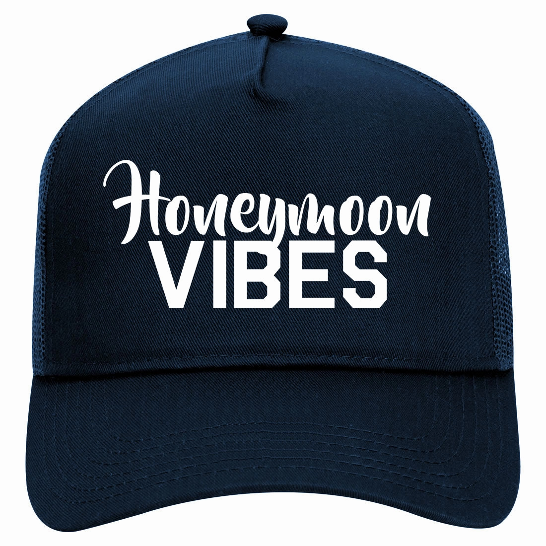 Honeymoon Vibes Wedding Retro Adult 5 Panel Mesh Trucker Hat