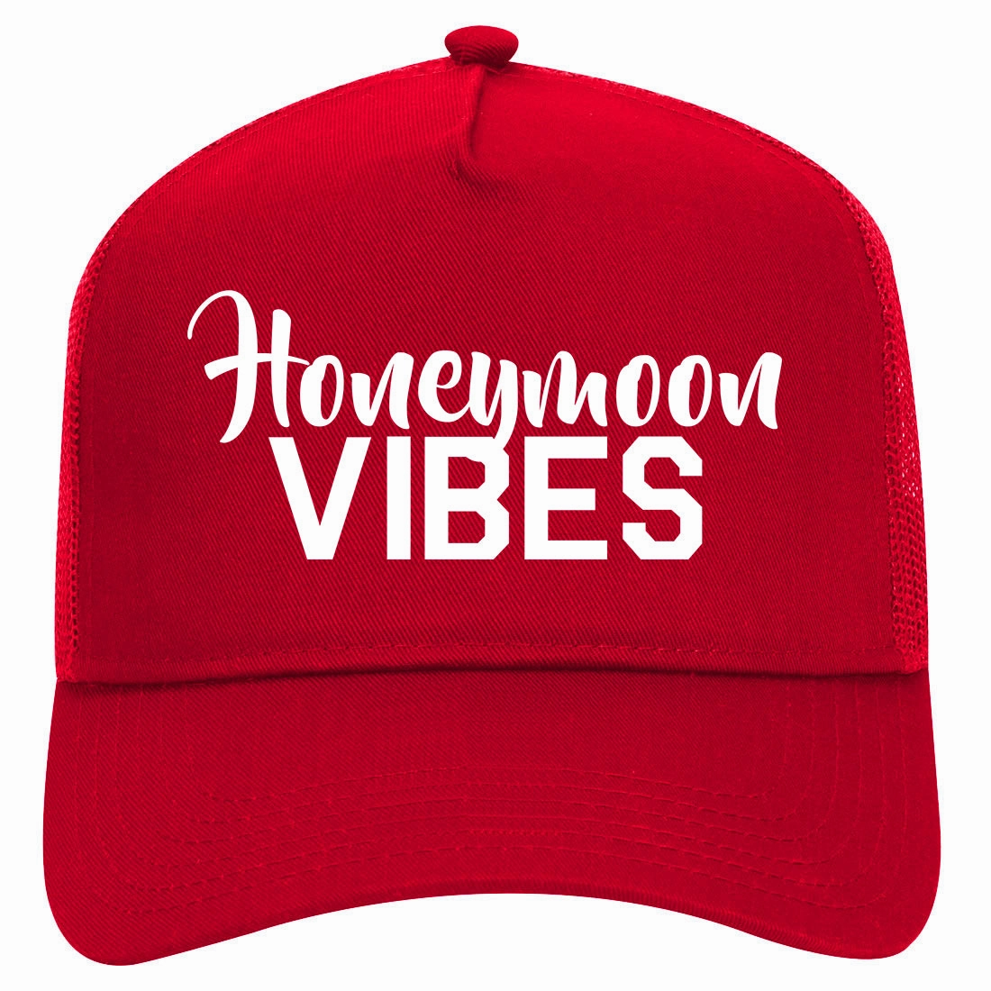 Honeymoon Vibes Wedding Retro Adult 5 Panel Mesh Trucker Hat