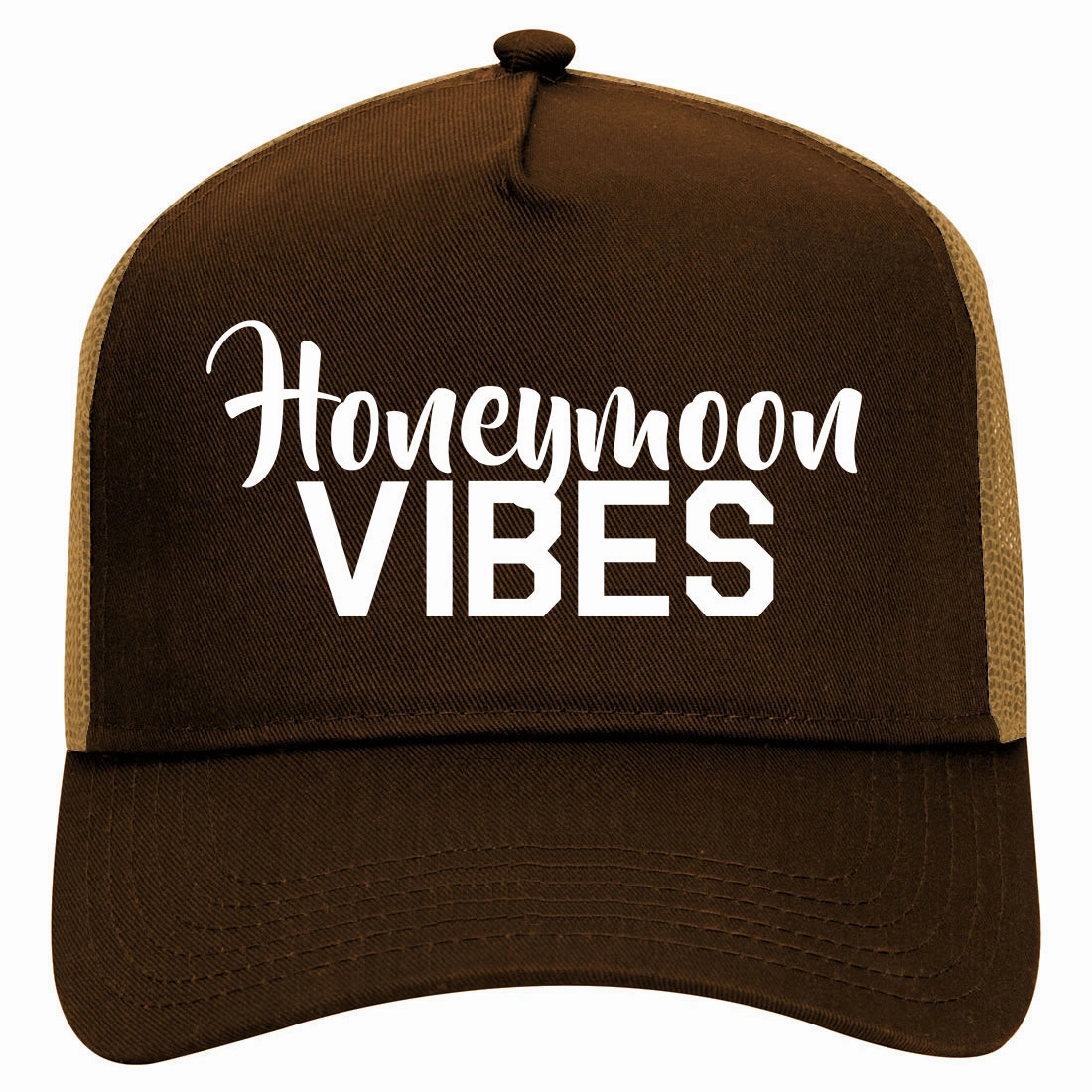 Honeymoon Vibes Wedding Retro Adult 5 Panel Mesh Trucker Hat