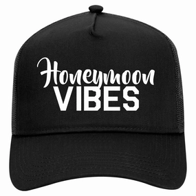 Honeymoon Vibes Wedding Retro Adult 5 Panel Mesh Trucker Hat