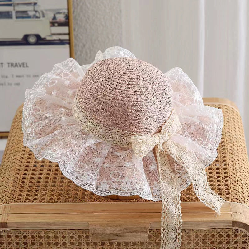 Hot Kids Daisy Lace Straw Hat Thin UV Protection
