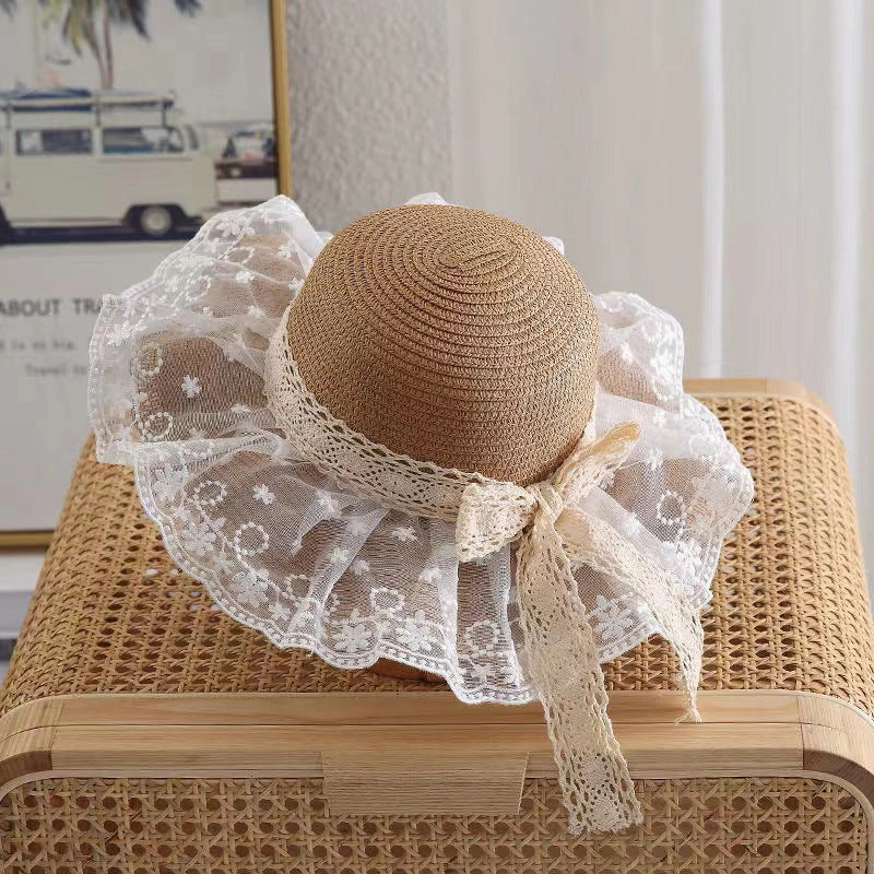 Hot Kids Daisy Lace Straw Hat Thin UV Protection