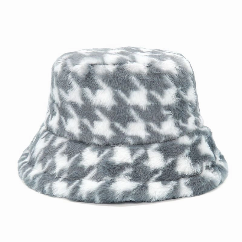 Houndstooth Fur Bucket Hat