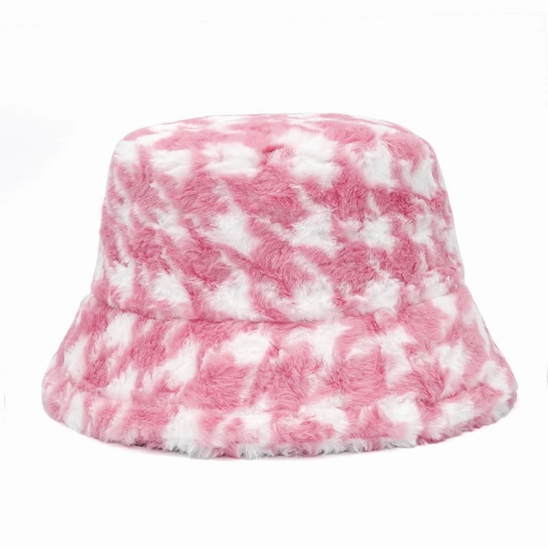 Houndstooth Fur Bucket Hat