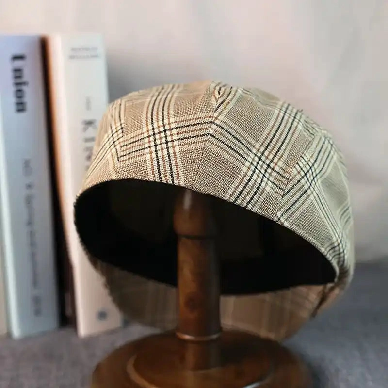 Idaho Beige Tartan Linen Flat Cap