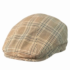 Idaho Beige Tartan Linen Flat Cap