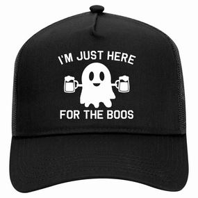 Im Just Here For The Boos Halloween Retro Adult 5 Panel Mesh Trucker Hat