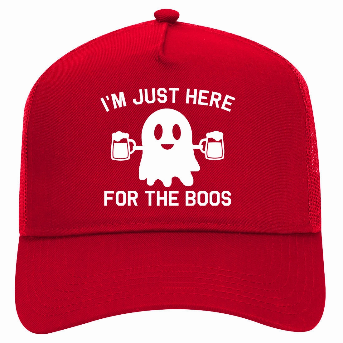Im Just Here For The Boos Halloween Retro Adult 5 Panel Mesh Trucker Hat