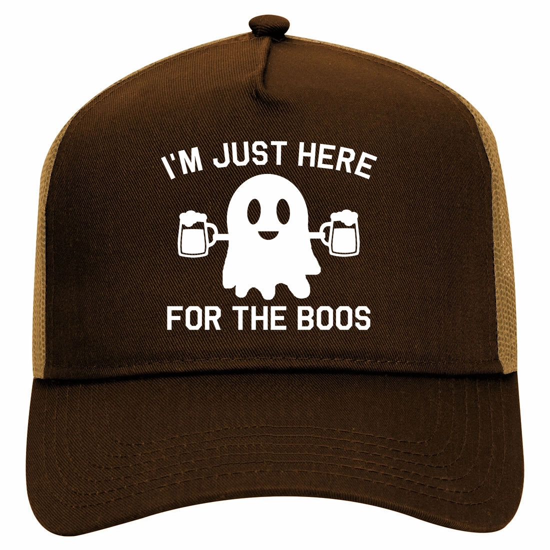 Im Just Here For The Boos Halloween Retro Adult 5 Panel Mesh Trucker Hat