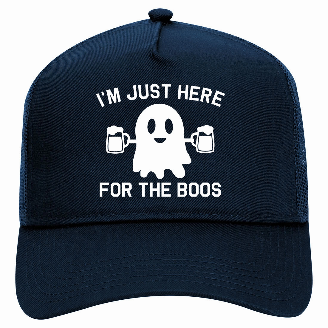 Im Just Here For The Boos Halloween Retro Adult 5 Panel Mesh Trucker Hat