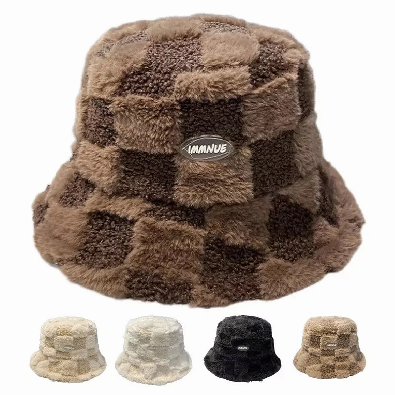 IMMNUE Plaid Fur Bucket Hat