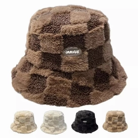 IMMNUE Plaid Fur Bucket Hat
