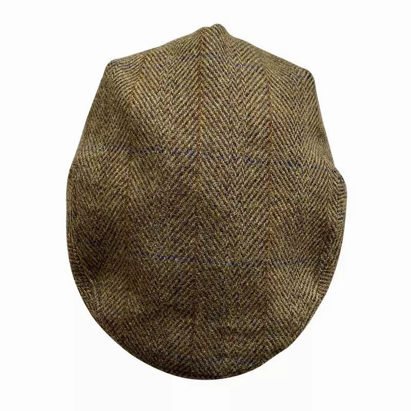 Irish Striped Brown Wool Flat Cap