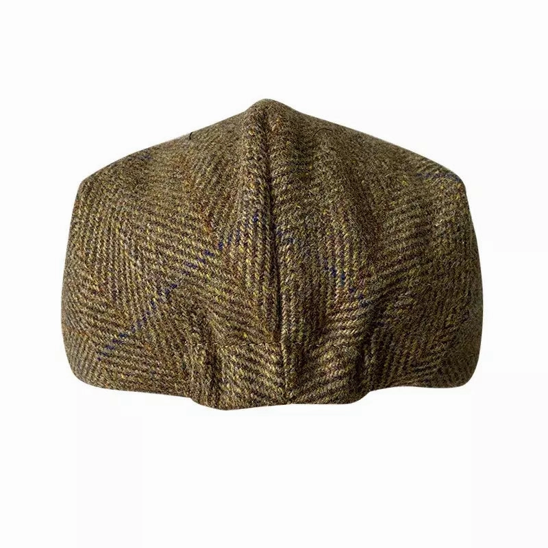 Irish Striped Brown Wool Flat Cap